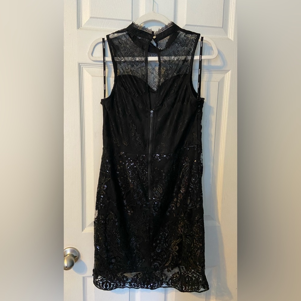 NWOT Soieblu Black Lace & Sequin Sleeveless Mini Dress; Size L - Picture 2 of 8